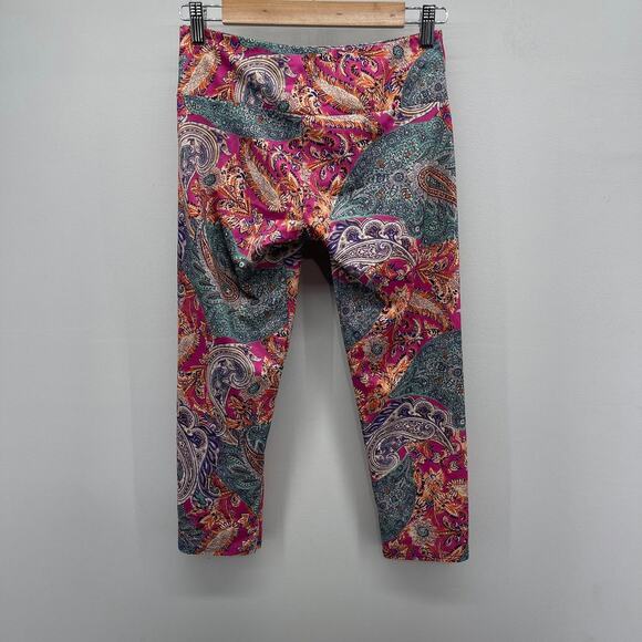 Free People Movement Cropped Leggings Womens Small/Medium‎ Pink Teal Print Yoga - Picture 2 of 6
